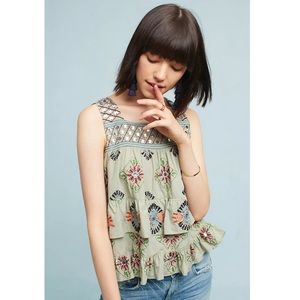 ANTHROPOLOGIE Green Embellished Tank by Moulinette Soeurs